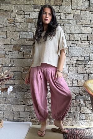Annie Cushion Cotton Cuff Barrel Pant Indian Pink